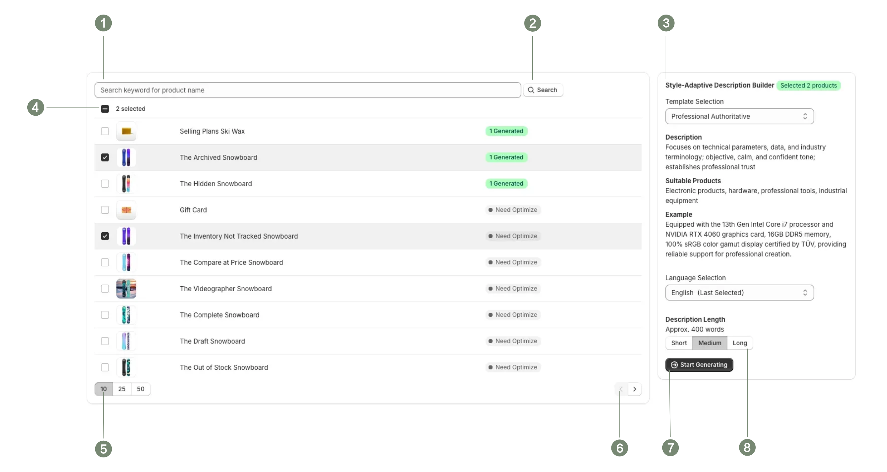 Product List Selection